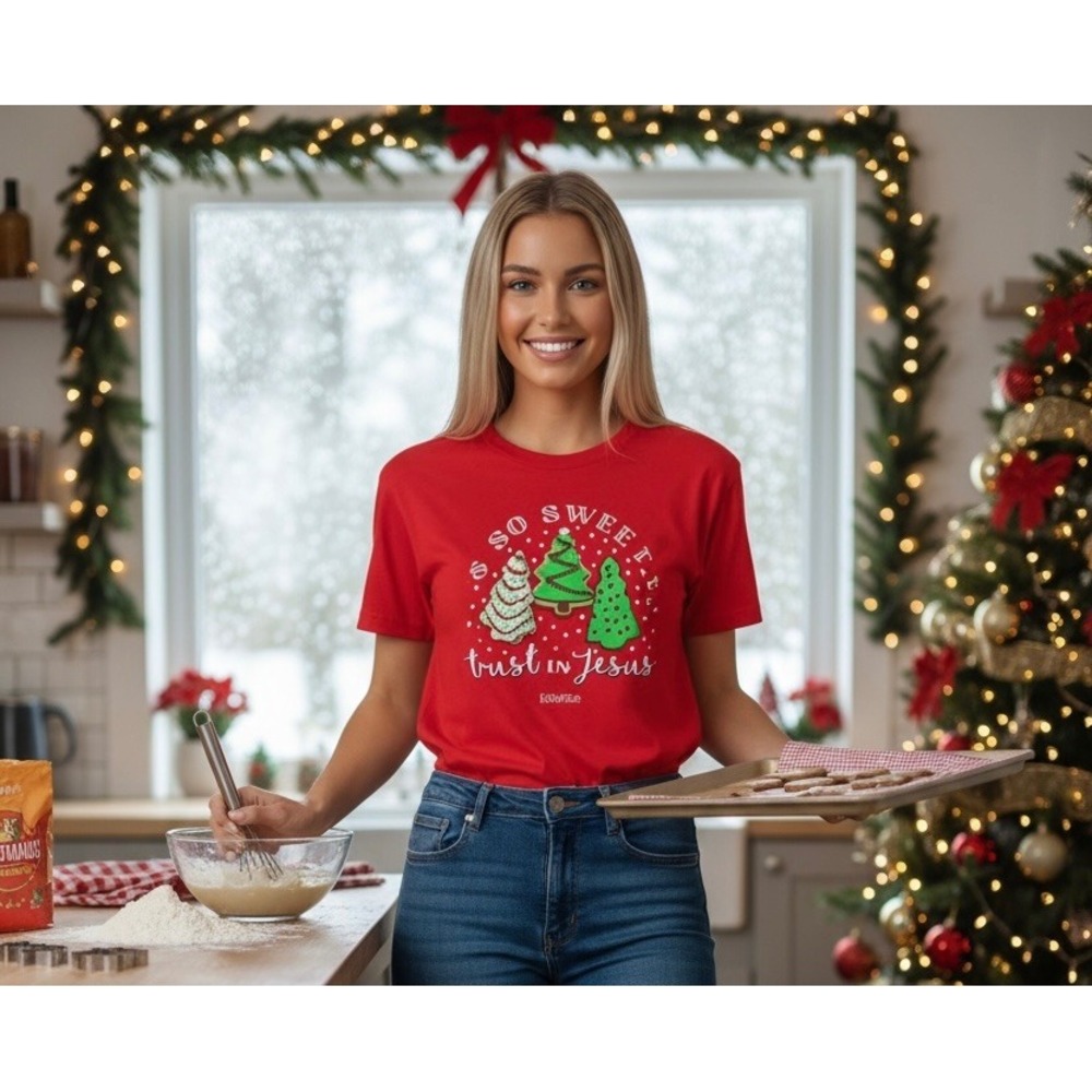 NEW Christian Christmas Red Women's Large T‎ Shirt Jesus Baking Holiday